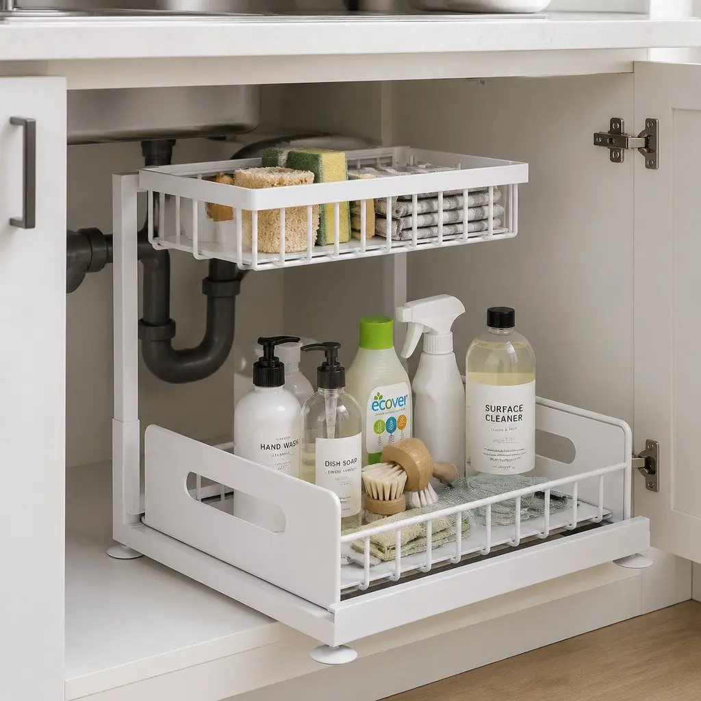 2-Tier Under Sink Organiser with Sliding Drawers
