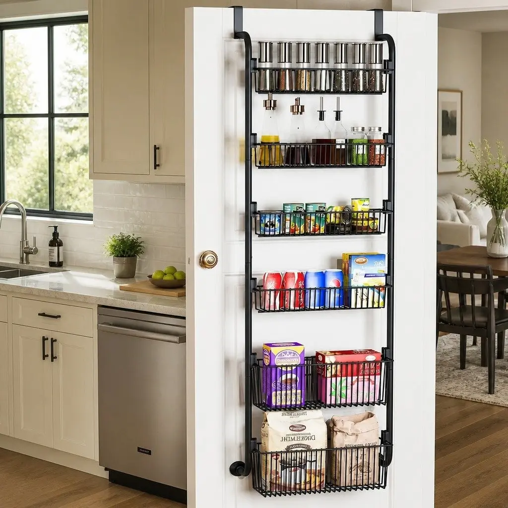 6-Tier Metal Pantry Rack for Over the Door Storage