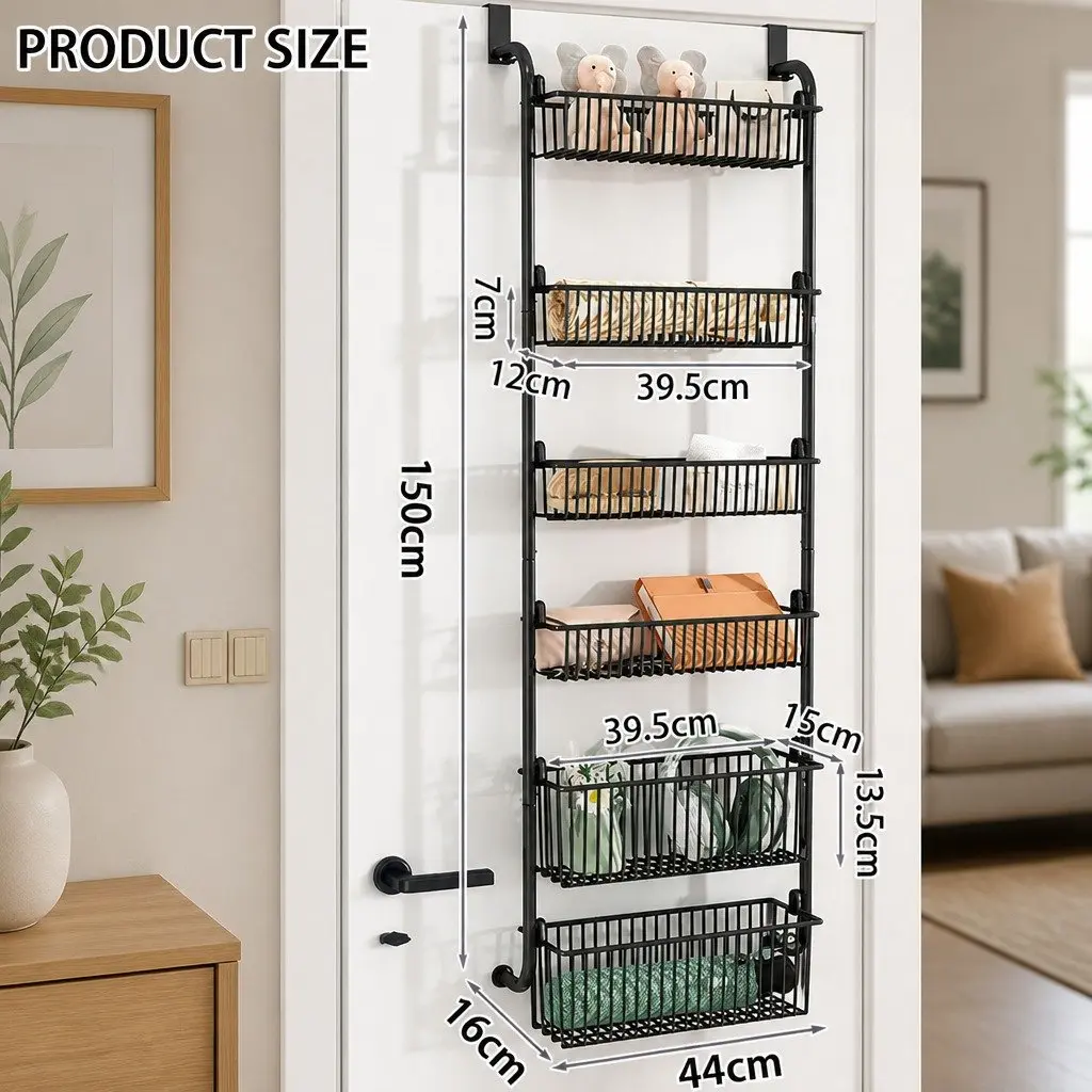 6-Tier Metal Pantry Rack for Over the Door Storage