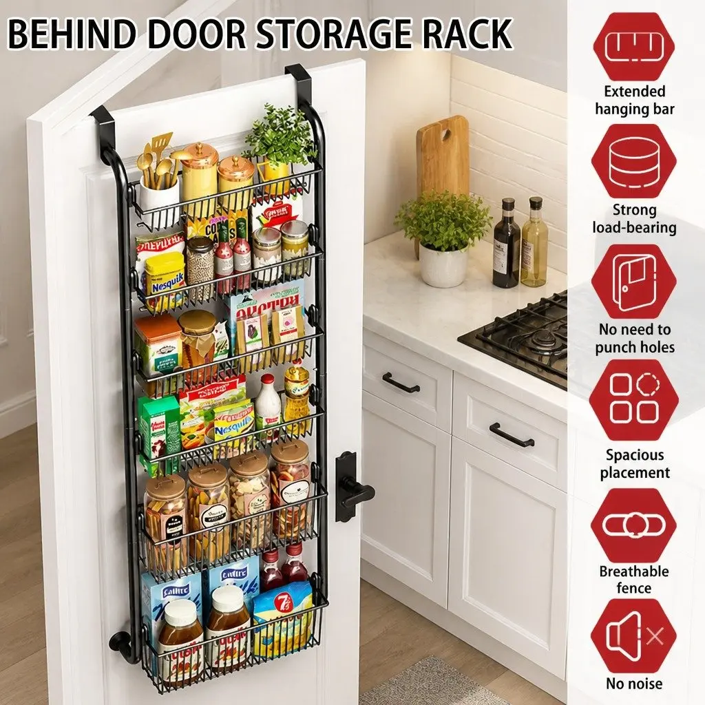 6-Tier Metal Pantry Rack for Over the Door Storage