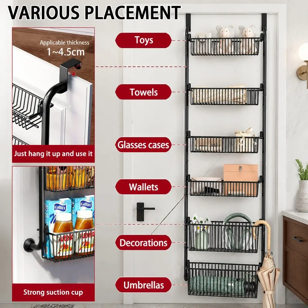 6-Tier Metal Pantry Rack for Over the Door Storage