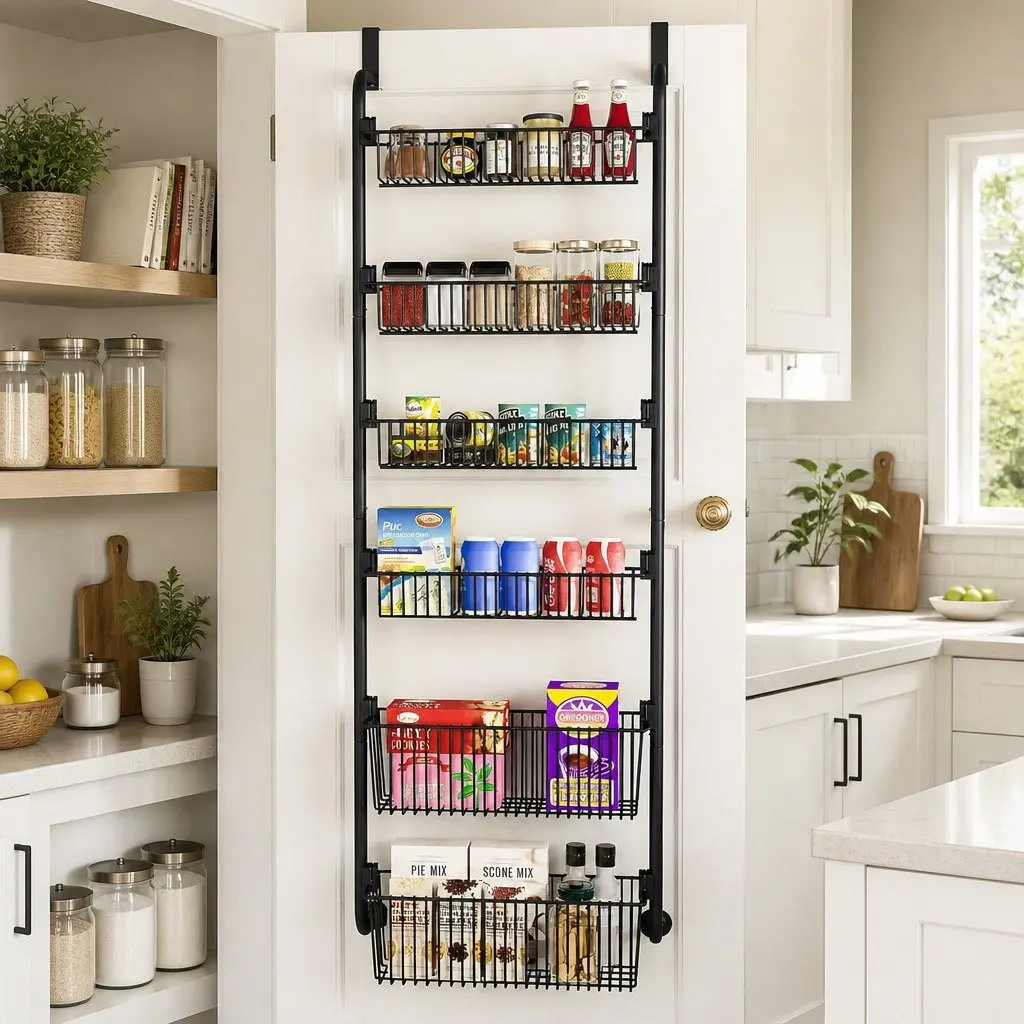 6-Tier Metal Pantry Rack for Over the Door Storage