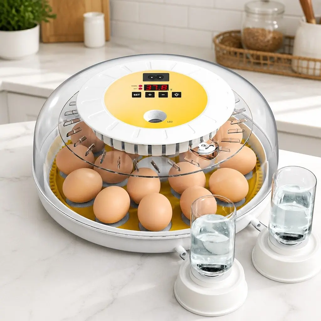 18 Egg Automatic Incubator with LED Temperature and Humidity Display for Poultry Hatching
