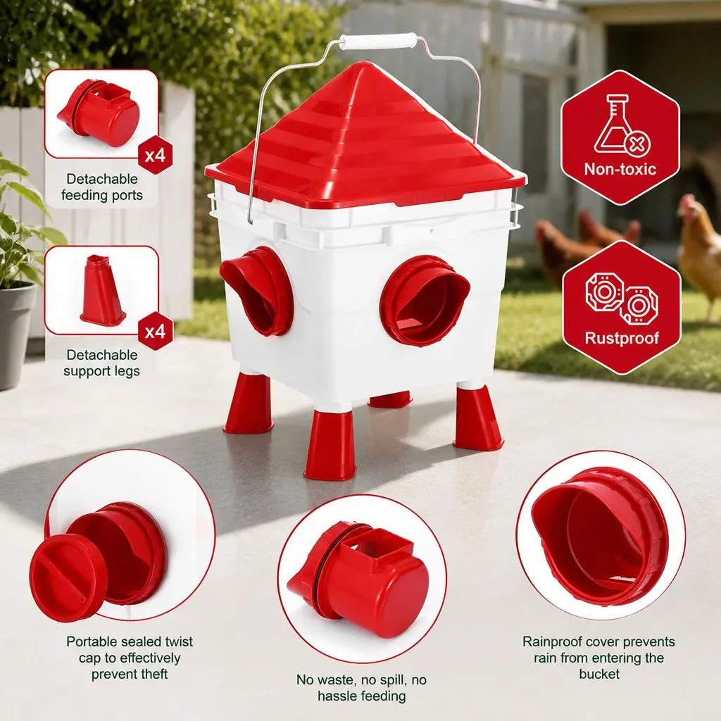 Automatic Chicken Feeder Waterer Set Plastic 8KG Food 8L Water 4 Ports