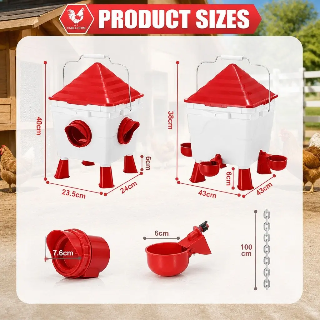 Automatic Chicken Feeder Waterer Set Plastic 8KG Food 8L Water 4 Ports