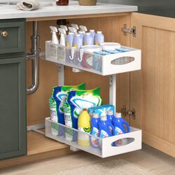 Under Sink Organizer 2 Tier Pull Out Sliding Cabinet Storage Shelf Height