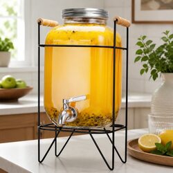 Premium 5L Glass Beverage Dispenser with Metal Stand