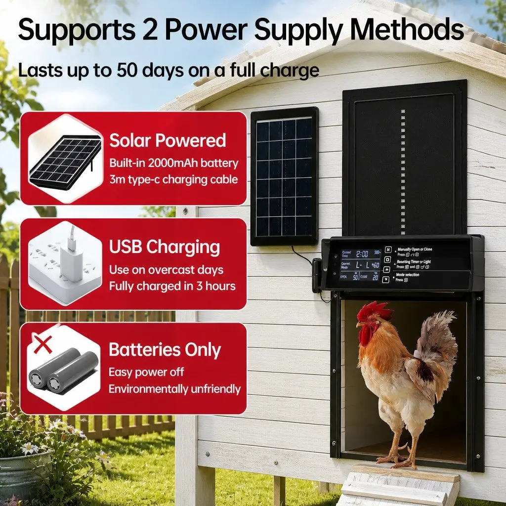 Solar-Powered Automatic Chicken Coop Door with Timer
