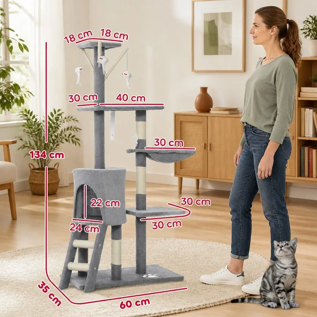 134cm Cat Tree with Plush Perch & Sisal Posts
