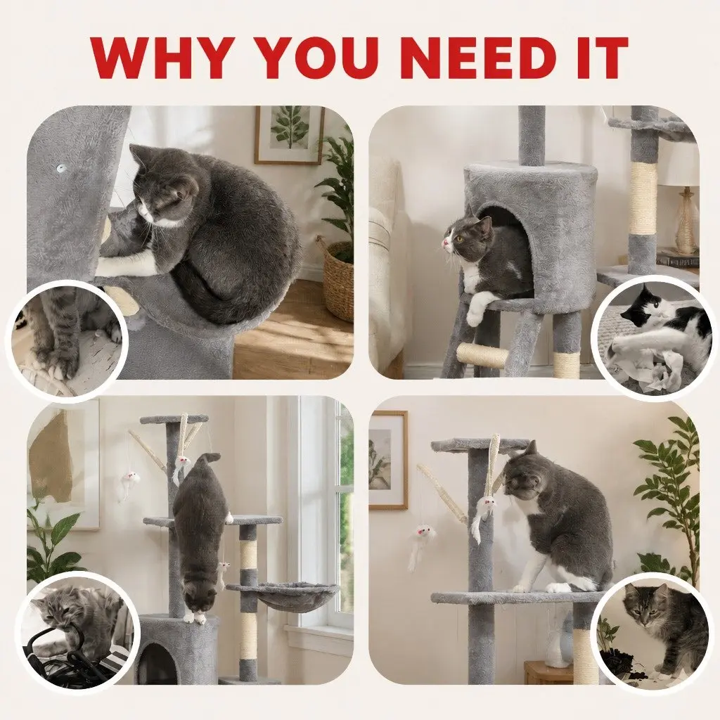 134cm Cat Tree with Plush Perch & Sisal Posts