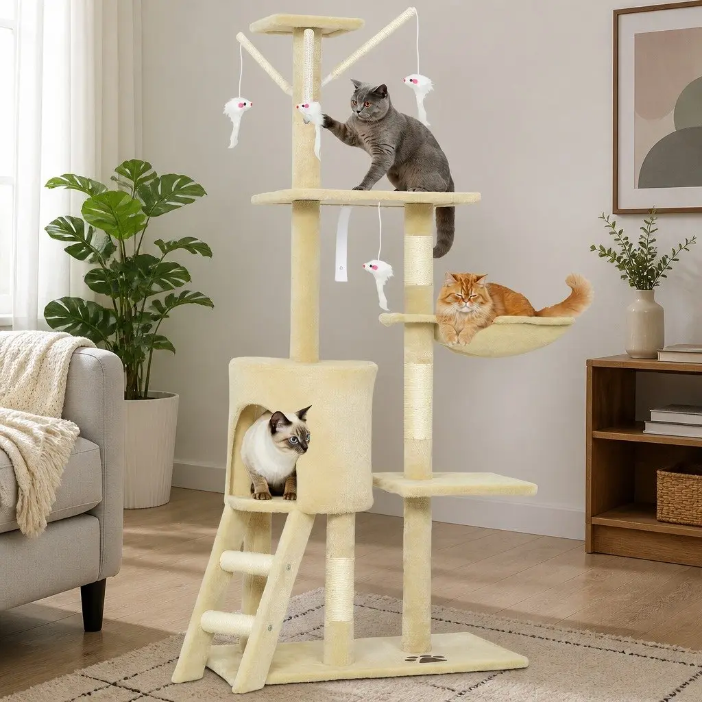 Indoor Cat Tree 134cm with Sisal Posts and Plush Perch