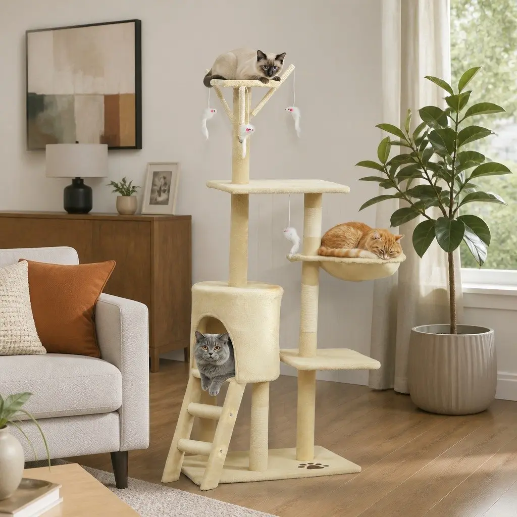 Indoor Cat Tree 134cm with Sisal Posts and Plush Perch