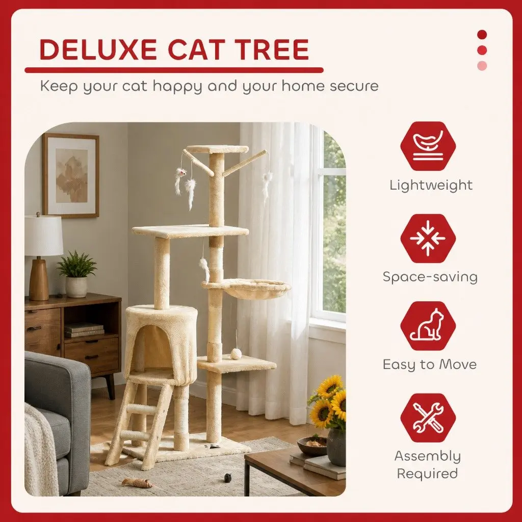 Indoor Cat Tree 134cm with Sisal Posts and Plush Perch