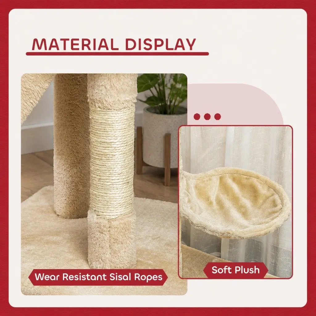 Indoor Cat Tree 134cm with Sisal Posts and Plush Perch