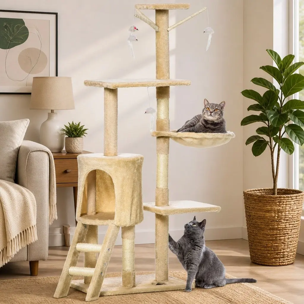 Indoor Cat Tree 134cm with Sisal Posts and Plush Perch
