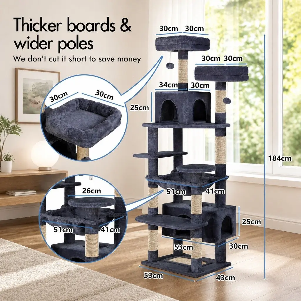 Cat Tree Tower 180cm with Plush Perches