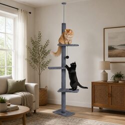 Floor to Ceiling Cat Tree Tower Adjustable Height 230-286cm Indoor Cats Grey
