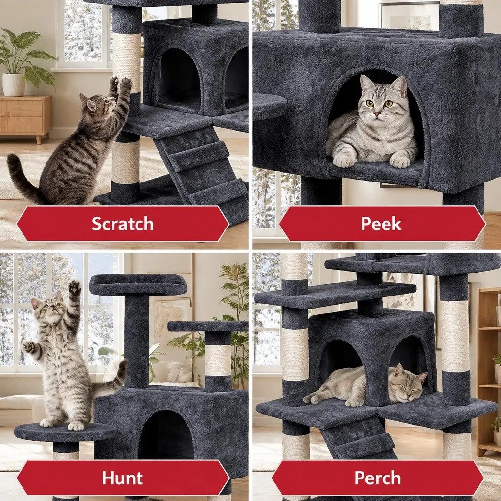 Cat Tree Tower 180cm for Indoor Cats with Plush Perches
