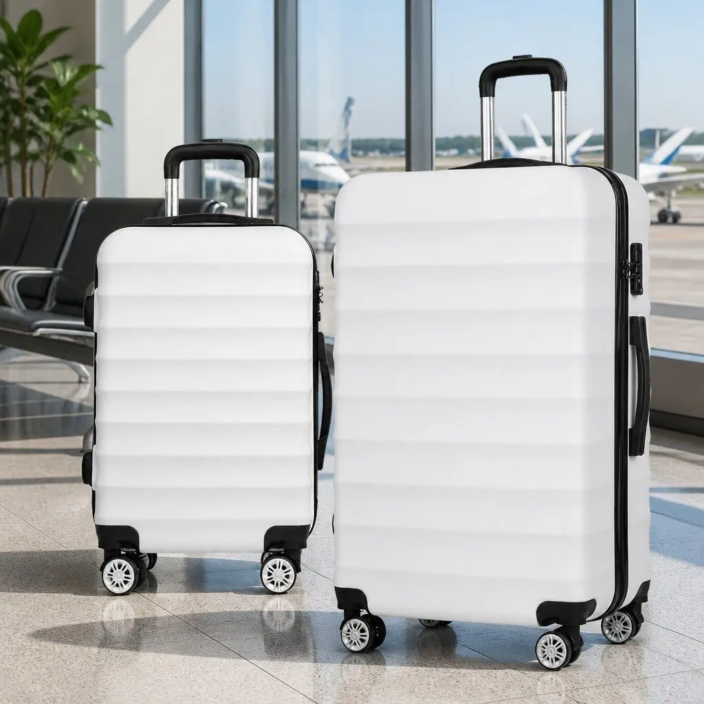 Hard Shell Luggage Set 2 Piece 20" 28" Carry On Suitcase TSA Lock Spinner White