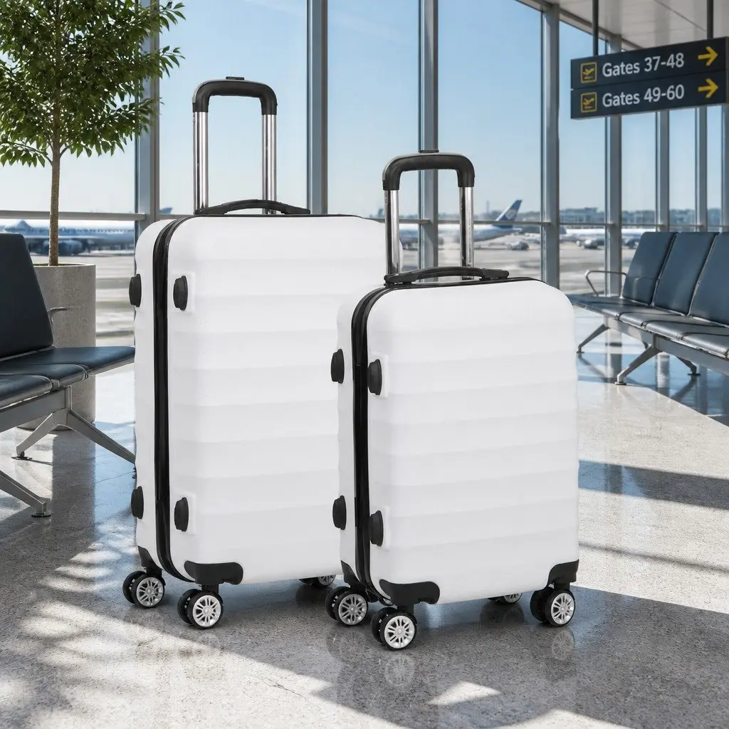 Hard Shell Luggage Set 2 Piece 20" 28" Carry On Suitcase TSA Lock Spinner White