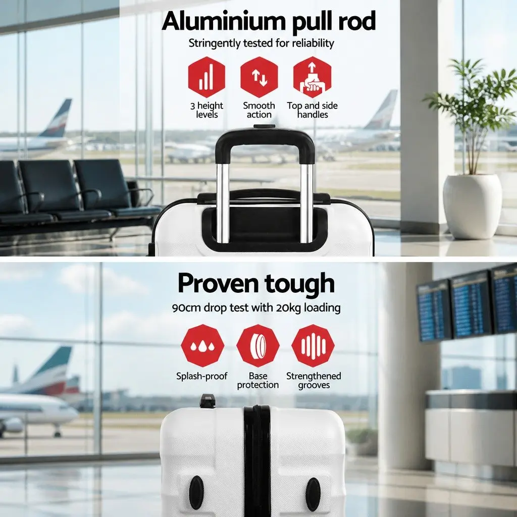 Hard Shell Luggage Set 2 Piece 20" 28" Carry On Suitcase TSA Lock Spinner White