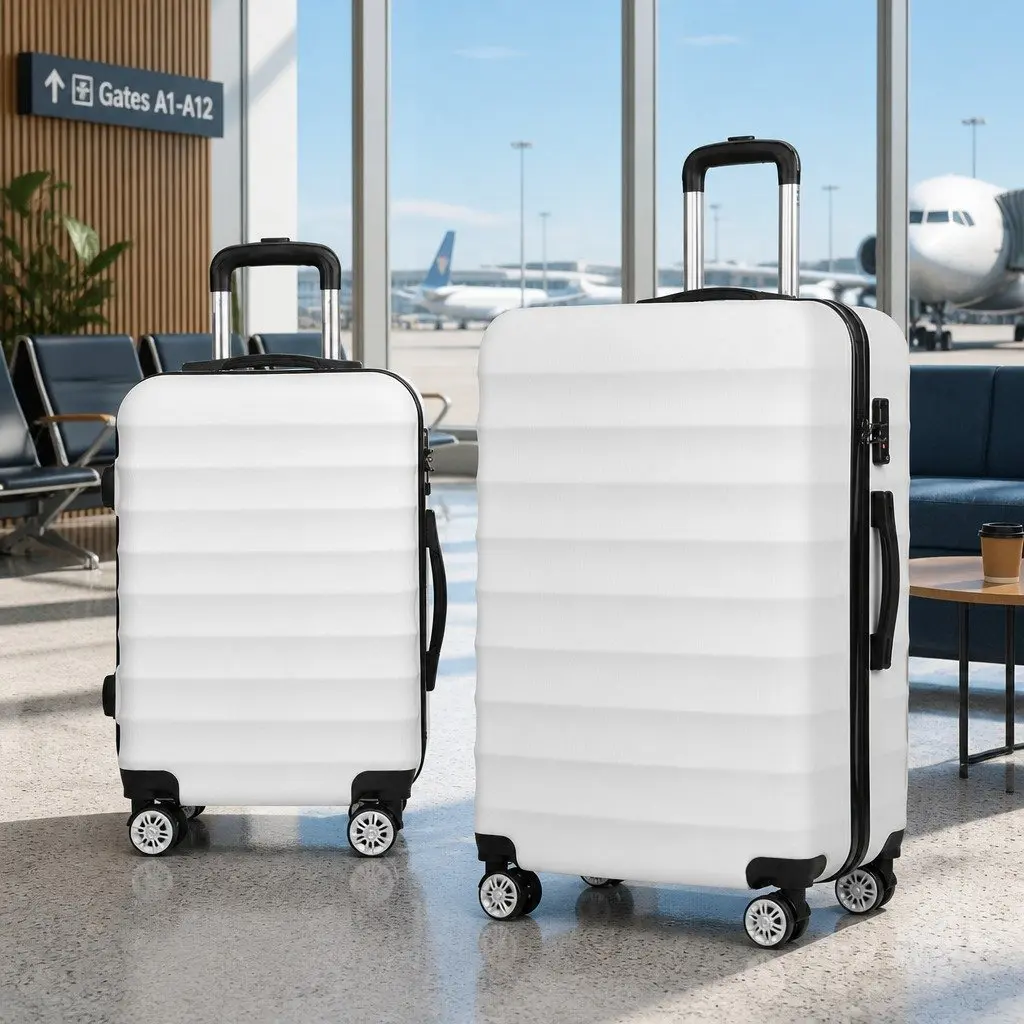 Hard Shell Luggage Set 2 Piece 20" 28" Carry On Suitcase TSA Lock Spinner White