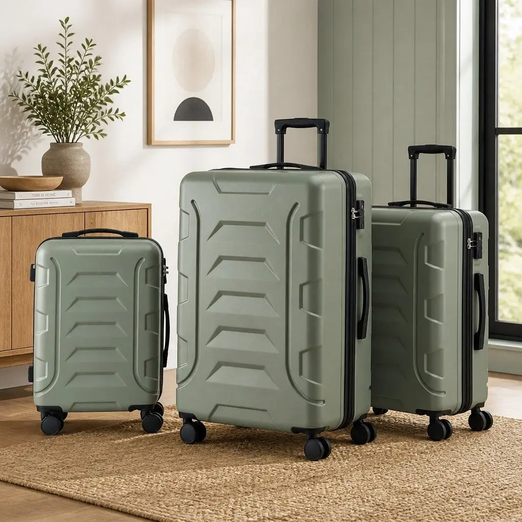 Luggage Suitcase Set Hard Shell ABS 3 Piece Trolley Case Grey Green