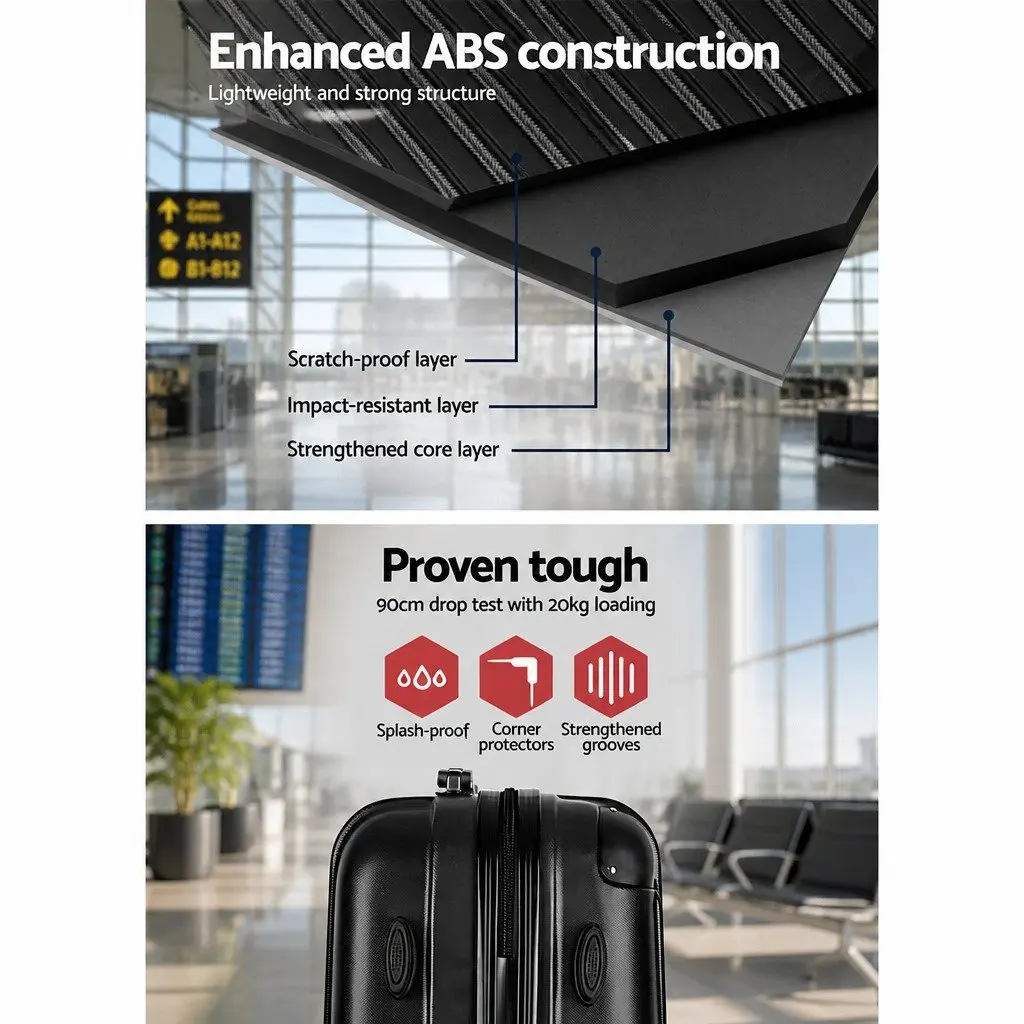 24 Inch Suitcase Hard Shell ABS Black