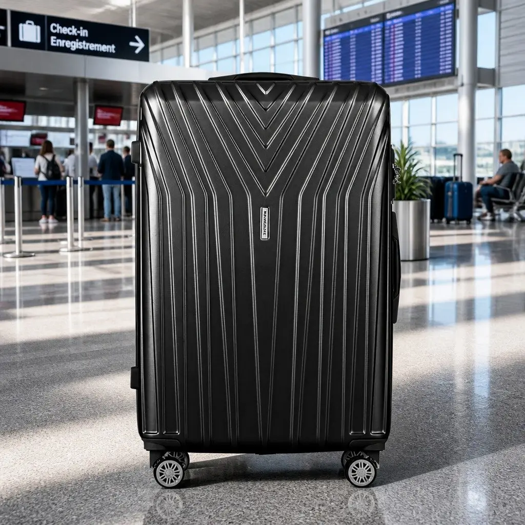 3 Piece Luggage Set ABS Hard Shell 20-24-28 Inch Black Suitcase