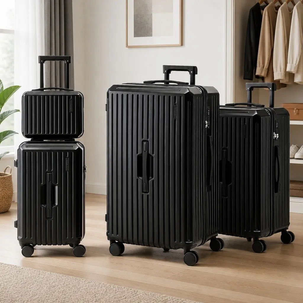 4-Piece Durable Trunk Luggage Set with Spinner Wheels