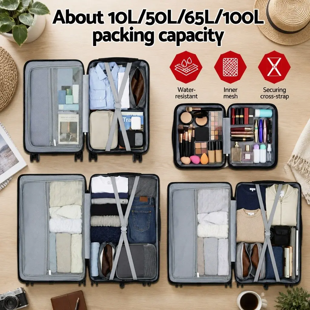 Luggage Suitcase Set ABS 4 Piece Travel Carry On Case Black