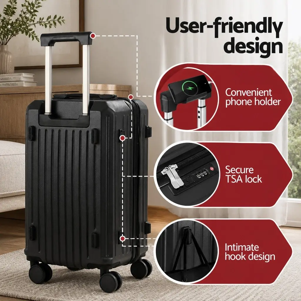 2-Piece Black Hard Shell Luggage Set with TSA Lock