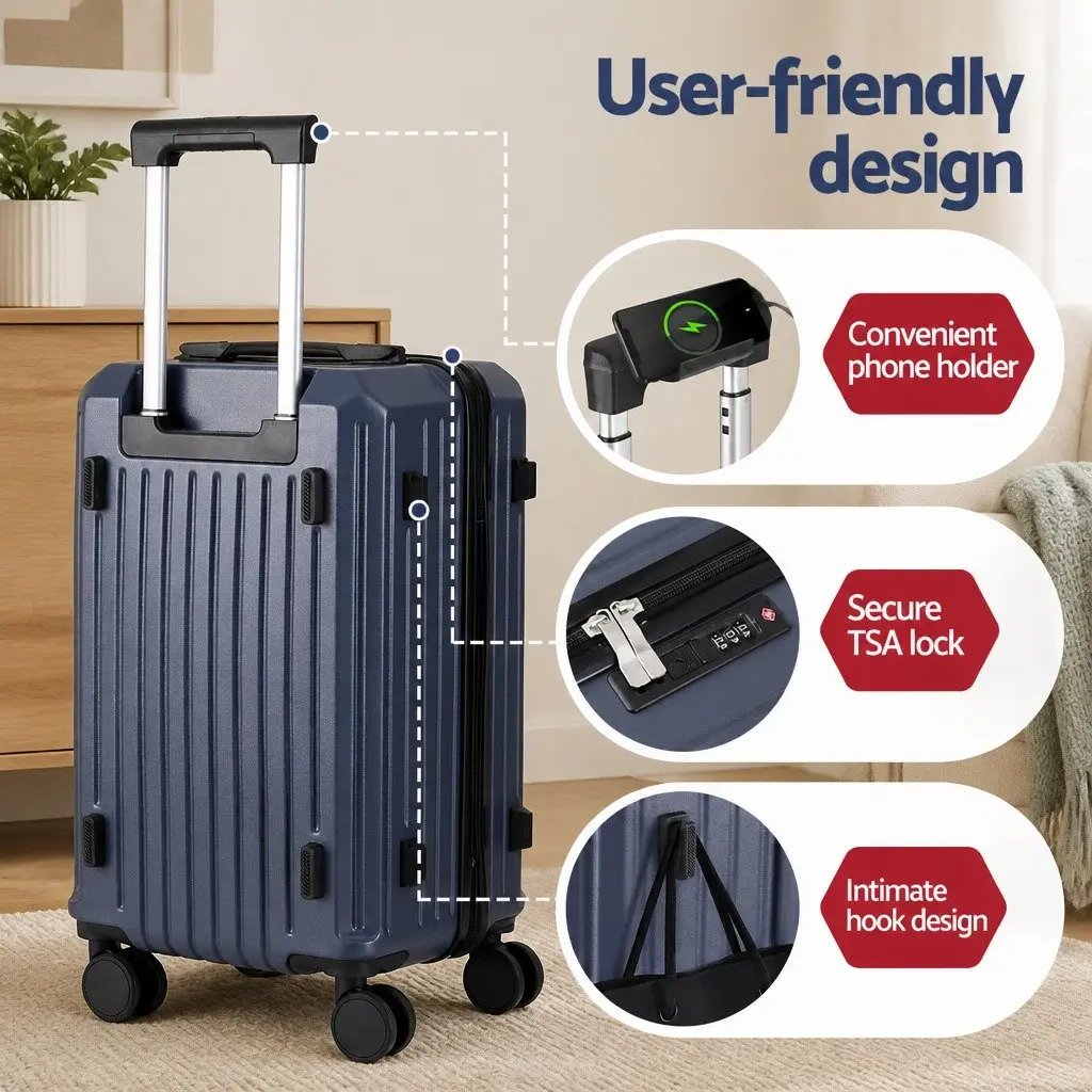 Trunk Luggage Suitcase Set 2pcs Travel Carry On Hard Shell 12" 20" Navy Blue