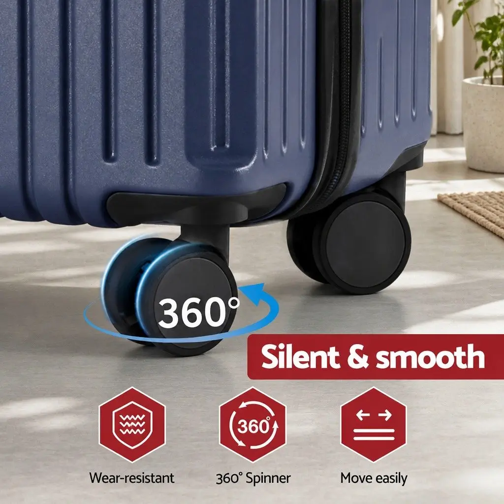 Trunk Luggage Suitcase Set 2pcs Travel Carry On Hard Shell 12" 20" Navy Blue