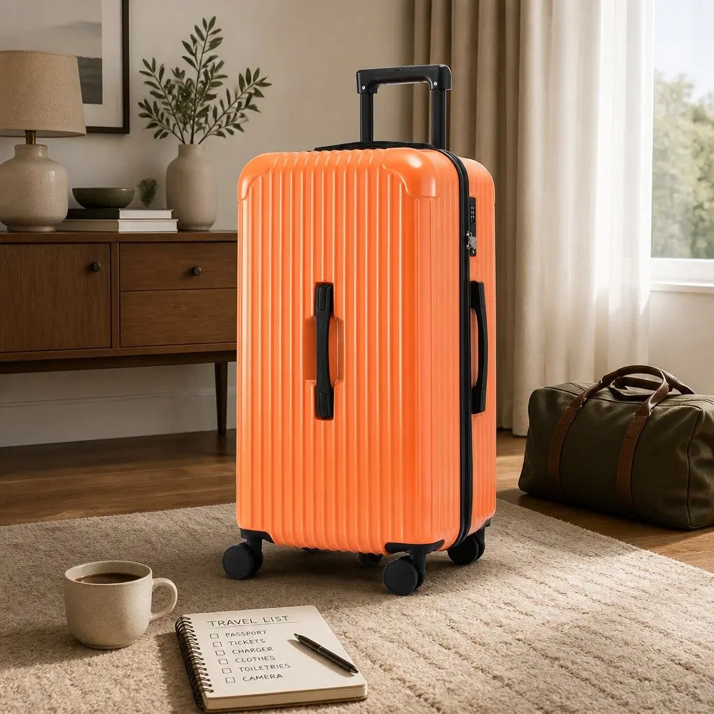 28" Orange Trunk Luggage Suitcase with USB Type-C Ports