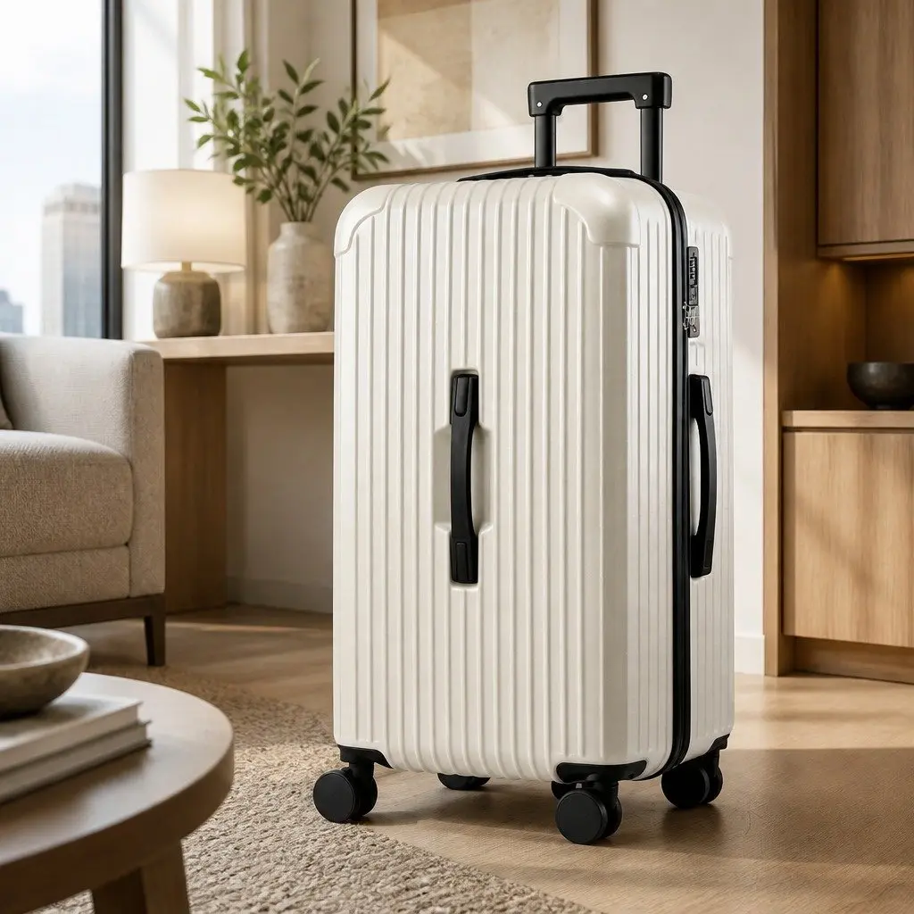 28 Inch White Trunk Luggage with Spinner Wheels