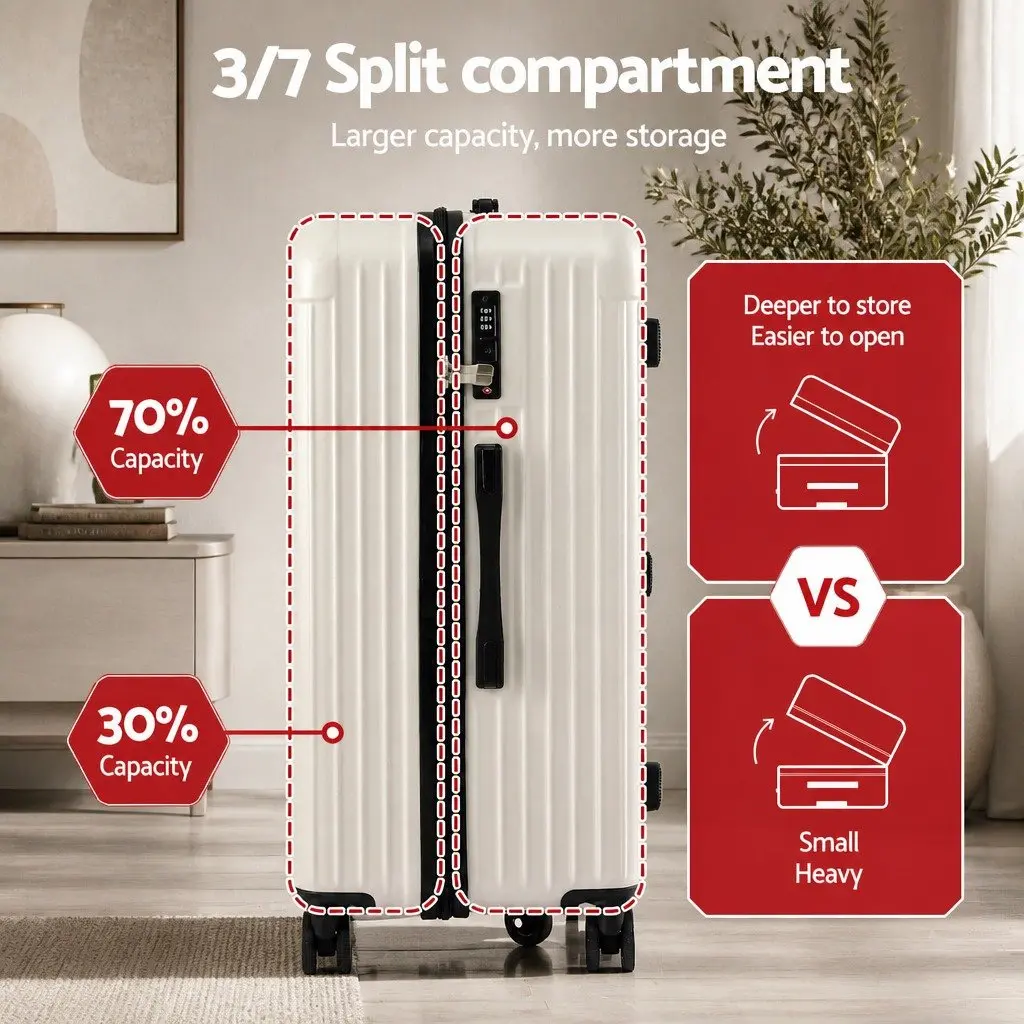 28" Trunk Luggage Suitcase Hard Shell ABS PC Smoky White