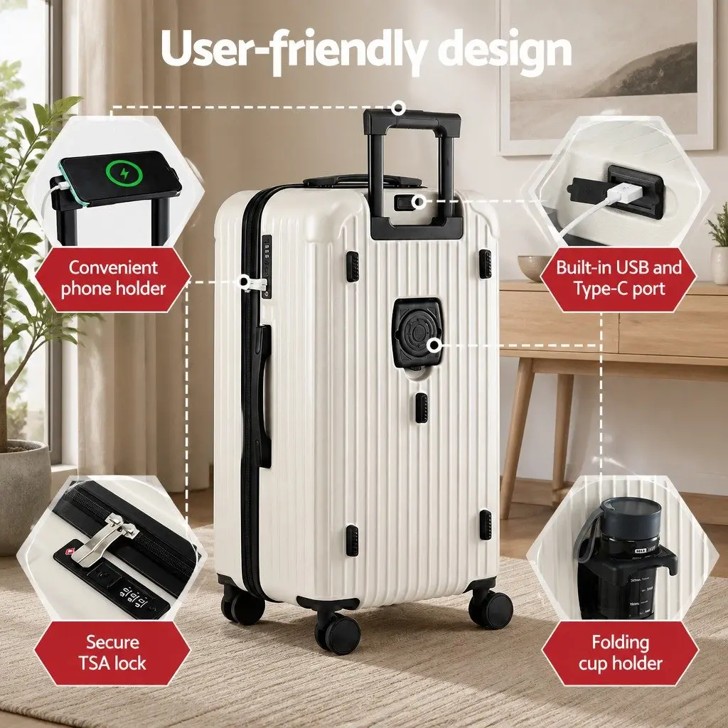28" Trunk Luggage Suitcase Hard Shell ABS PC Smoky White
