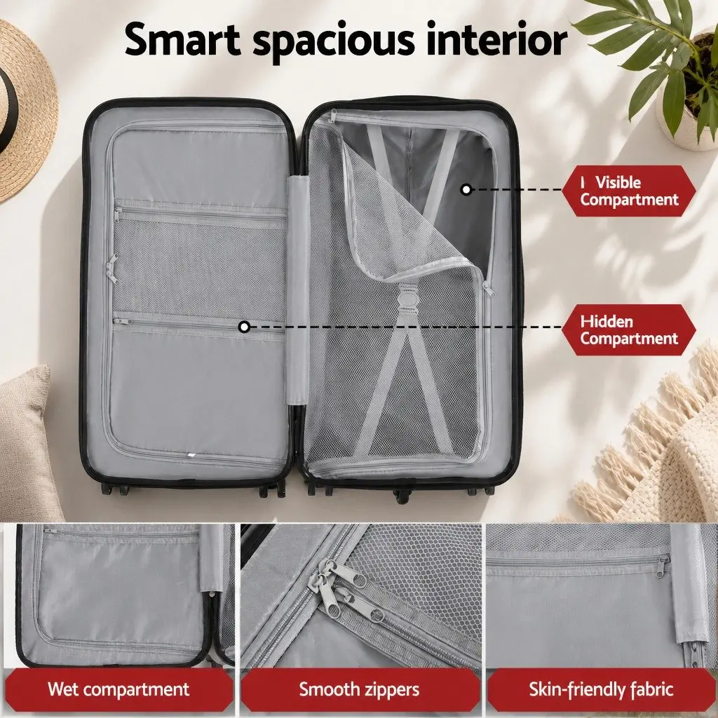28" Trunk Luggage Suitcase Hard Shell ABS PC Smoky White