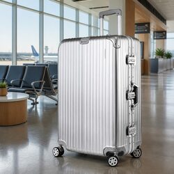 Premium 28 Inch Silver Hard Shell Travel Suitcase