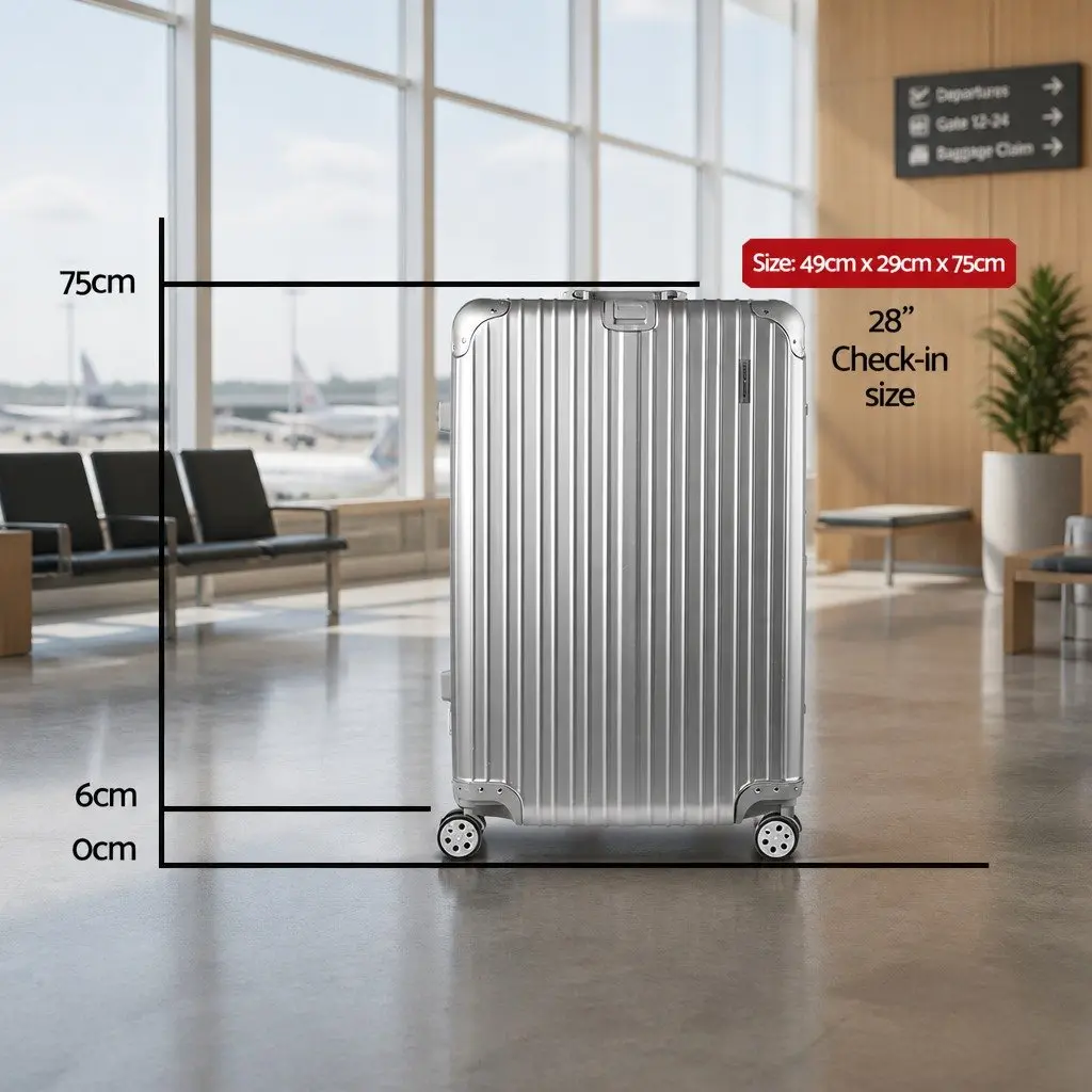 28 Inch Silver Hard Shell Travel Suitcase