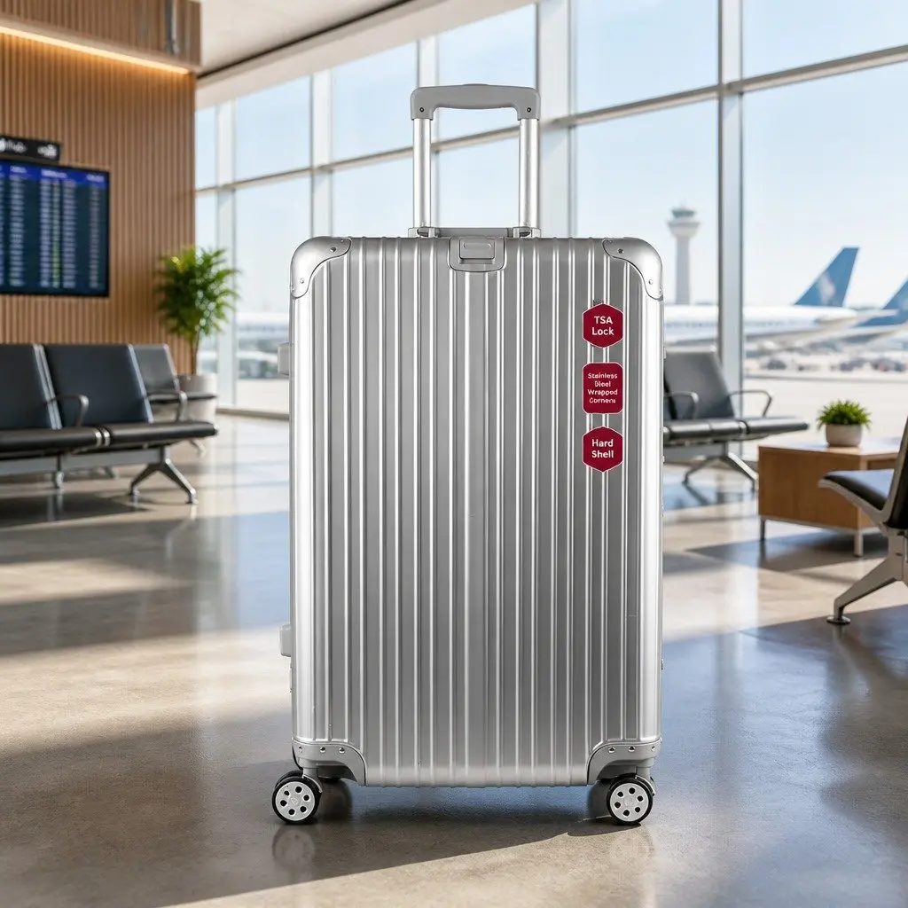 28 Inch Silver Hard Shell Travel Suitcase