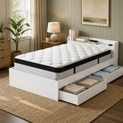 Single Mattress with Wooden Storage Bed Frame and USB Ports