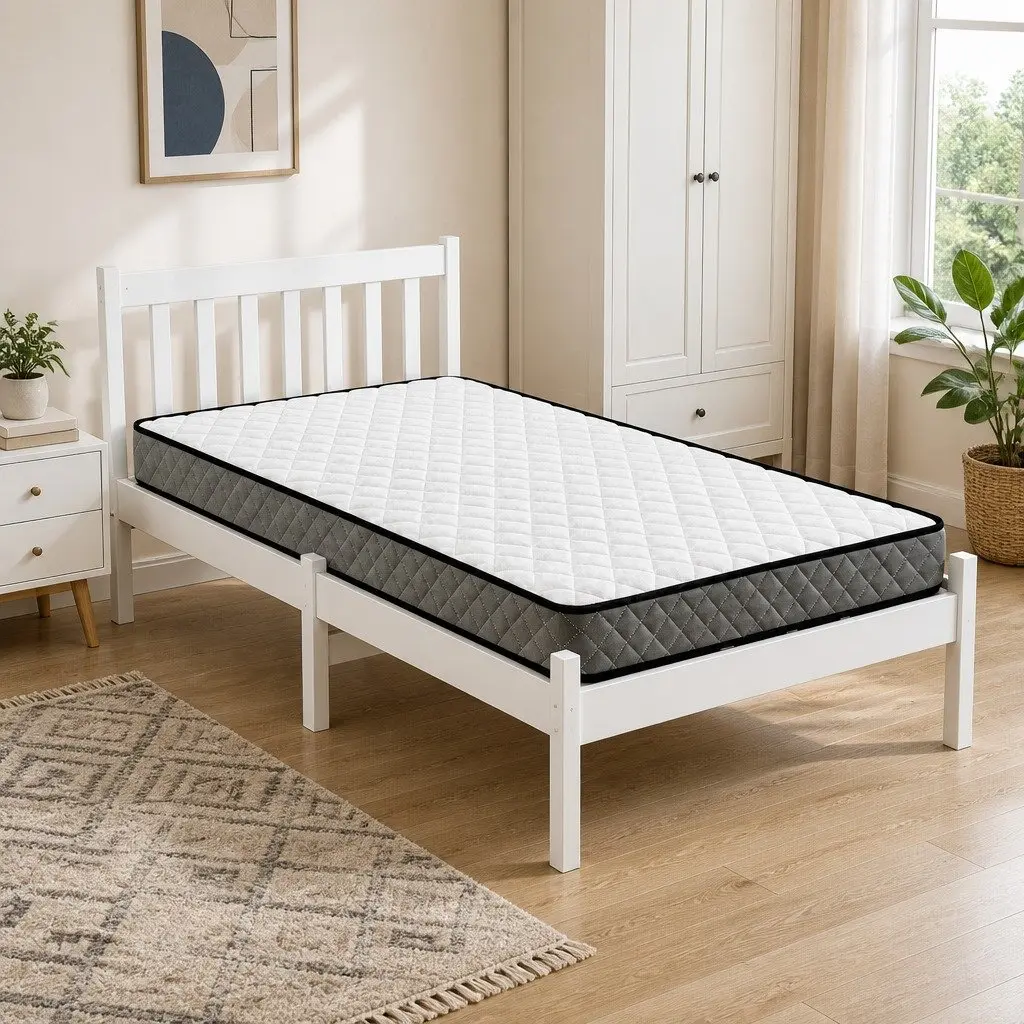 Single Mattress and Bed Frame Set in White Pine