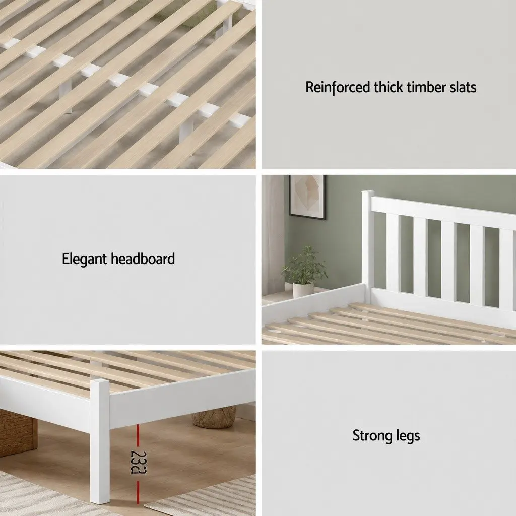 Single Mattress and Bed Frame Set in White Pine