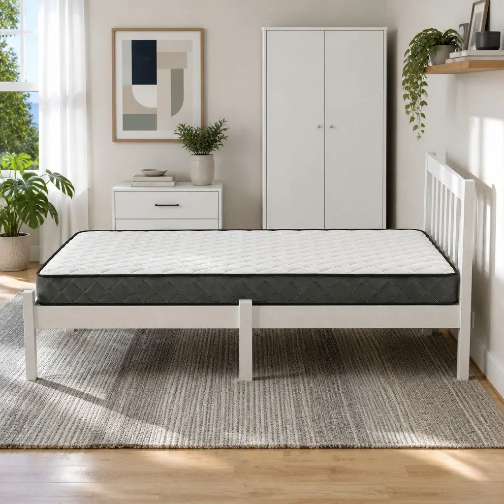 Single Mattress and Bed Frame Set in White Pine