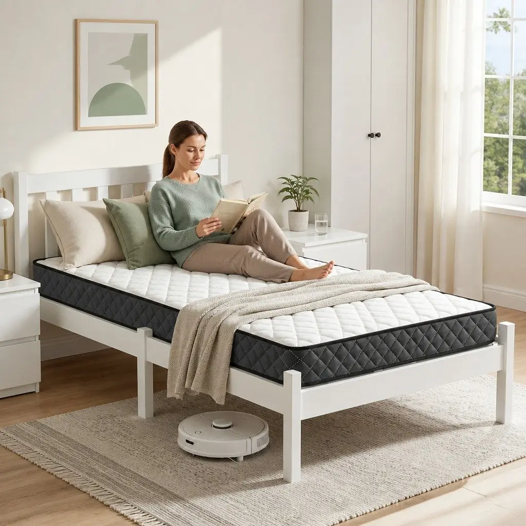 Single Mattress and Bed Frame Set in White Pine
