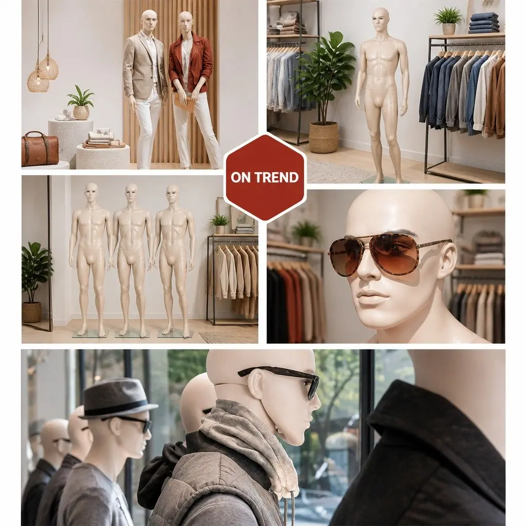Full Body Male Mannequin PP 186cm Skin Colour Adjustable Arms Head