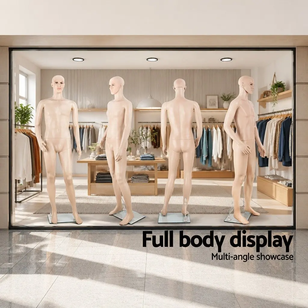 Full Body Male Mannequin PP 186cm Skin Colour Adjustable Arms Head