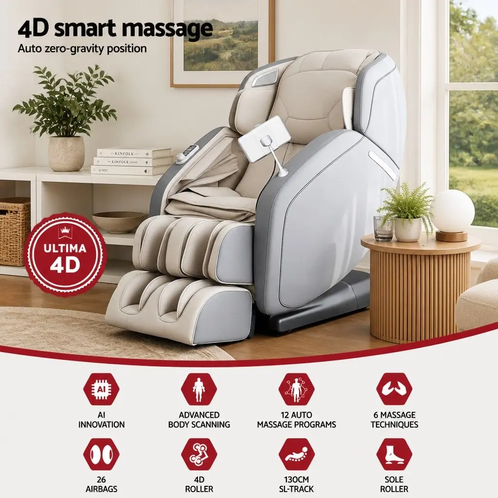 4D Massage Chair Recliner Full Body SL-Track Zero Gravity AI Body Scan Electric